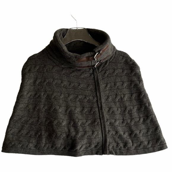 Ralph Lauren Black Label Charcoal Cashmere Capelet Leather Accent Luxury Recency - Picture 1 of 11